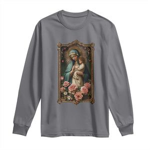 Marian Catholic Ave Maria Long Sleeve Shirt Blessed Mother Mary Hail Vintage Aesthetic TS09 Charcoal Print Your Wear