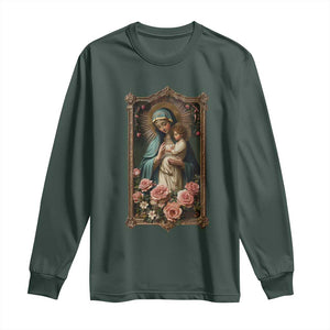 Marian Catholic Ave Maria Long Sleeve Shirt Blessed Mother Mary Hail Vintage Aesthetic TS09 Dark Forest Green Print Your Wear