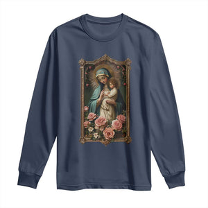 Marian Catholic Ave Maria Long Sleeve Shirt Blessed Mother Mary Hail Vintage Aesthetic TS09 Navy Print Your Wear