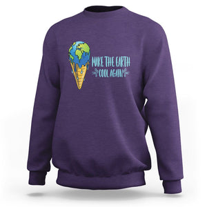 Earth Day Sweatshirt Make The Earth Cool Again Funny Melting Ice Cream TS09 Purple Printyourwear