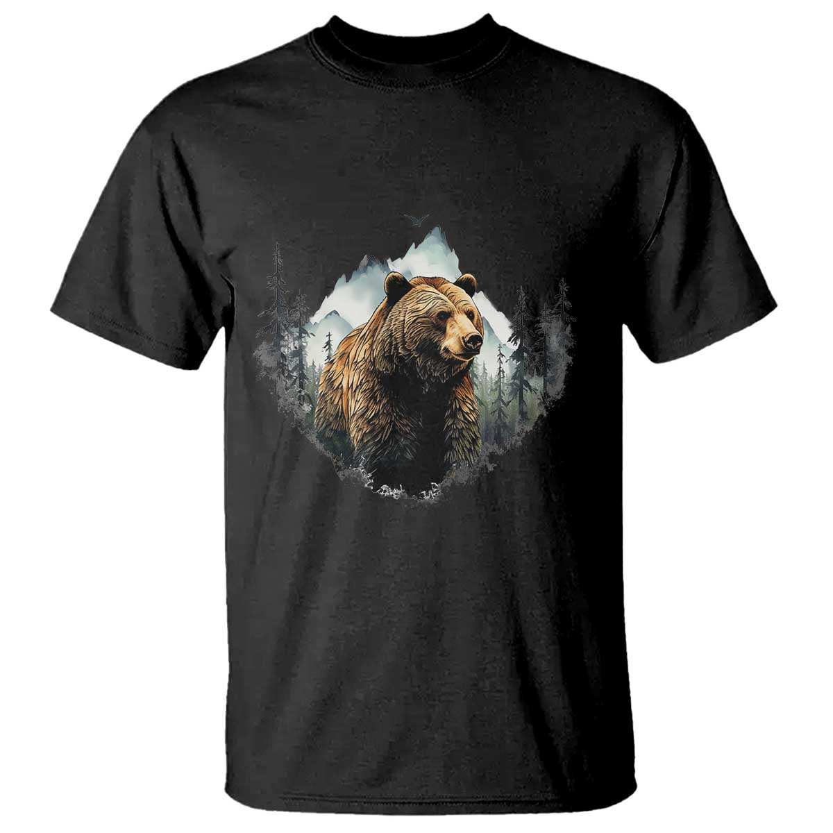 Nature Lover T Shirt Bear Wildlife Outdoor Mountains Forest Earth Day TS09 Black Printyourwear