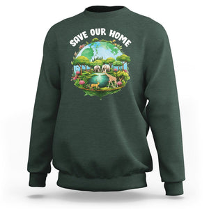 Earth Day Sweatshirt Save Our Home Animals Wildlife Nature Lover TS09 Dark Forest Green Printyourwear