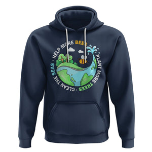 Earth Day Hoodie Help More Bees Plant More Trees Clean The Seas TS09 Navy Printyourwear