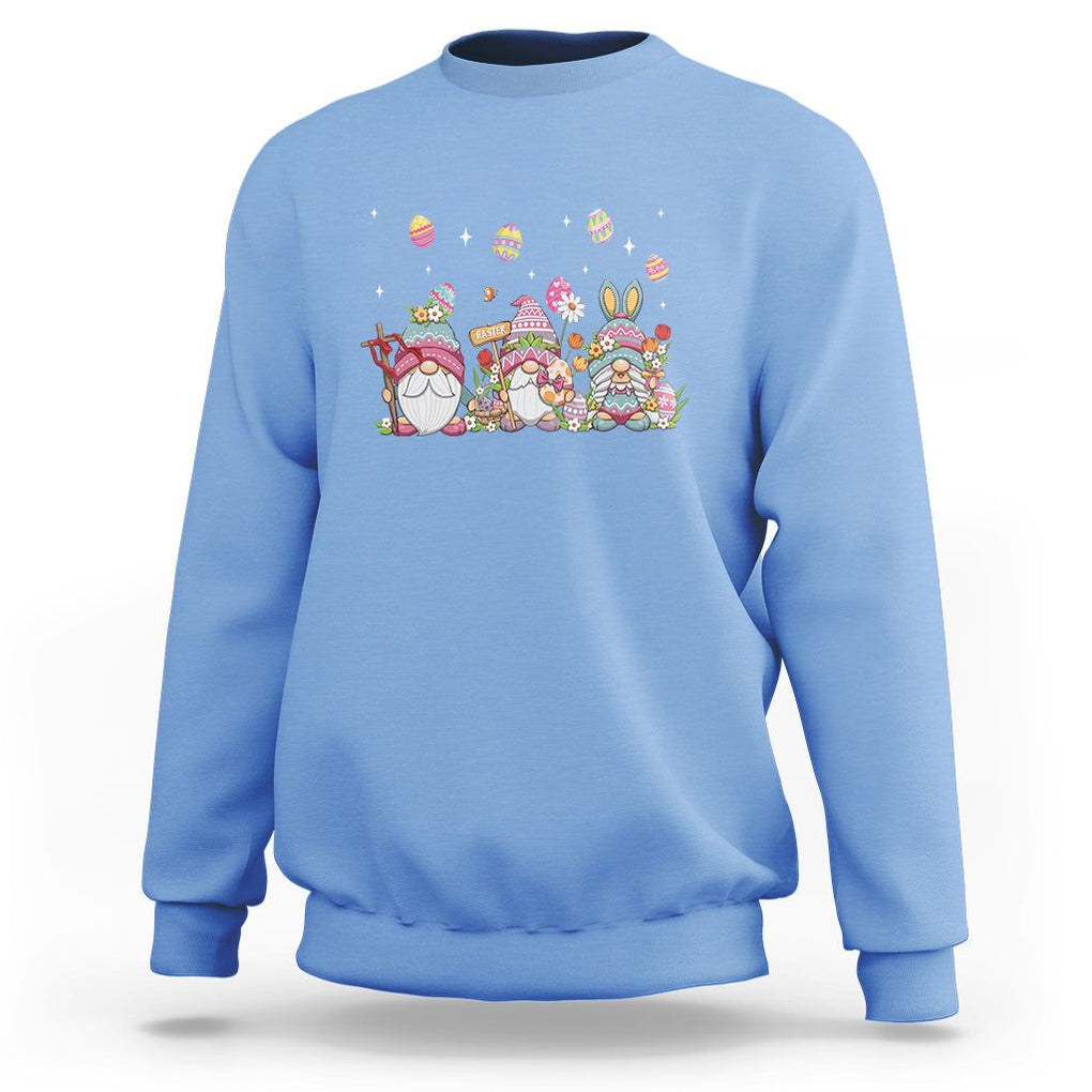 Easter Day Cute Gnomies Egg Hunting Sweatshirt TS09 Carolina Blue Printyourwear