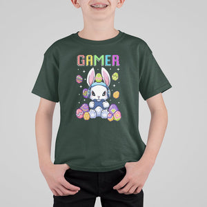 Easter Day T Shirt For Kid Bunny Gamer Playing Video Game TS09 Dark Forest Green Printyourwear