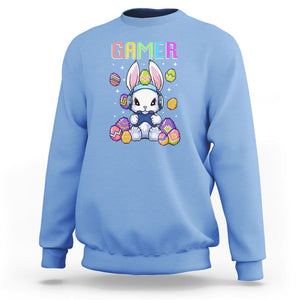 Easter Day Sweatshirt Bunny Gamer Playing Video Game TS09 Carolina Blue Printyourwear