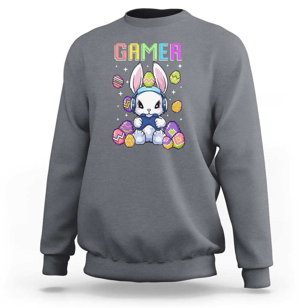 Easter Day Sweatshirt Bunny Gamer Playing Video Game TS09 Charcoal Printyourwear