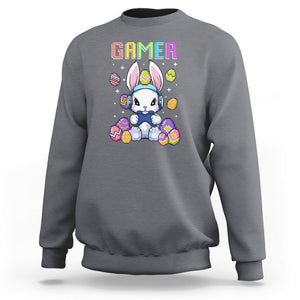 Easter Day Sweatshirt Bunny Gamer Playing Video Game TS09 Charcoal Printyourwear