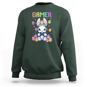 Easter Day Sweatshirt Bunny Gamer Playing Video Game TS09 Dark Forest Green Printyourwear