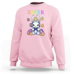 Easter Day Sweatshirt Bunny Gamer Playing Video Game TS09 Light Pink Printyourwear