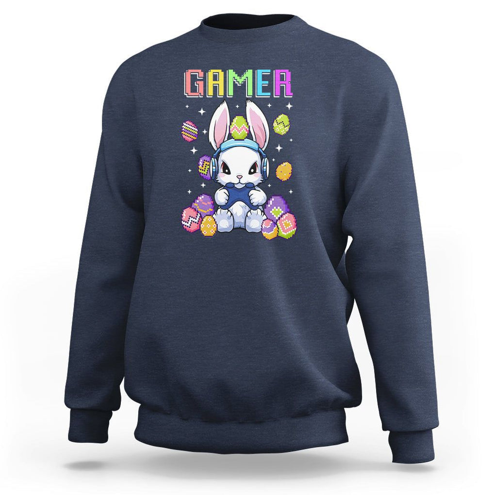 Easter Day Sweatshirt Bunny Gamer Playing Video Game TS09 Navy Printyourwear