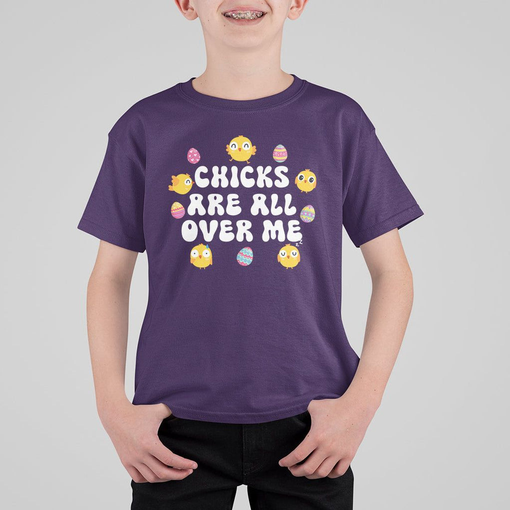 Easter Day T Shirt For Kid Chicks Are All Over Me Funny Baby Chicken TS09 Purple Printyourwear