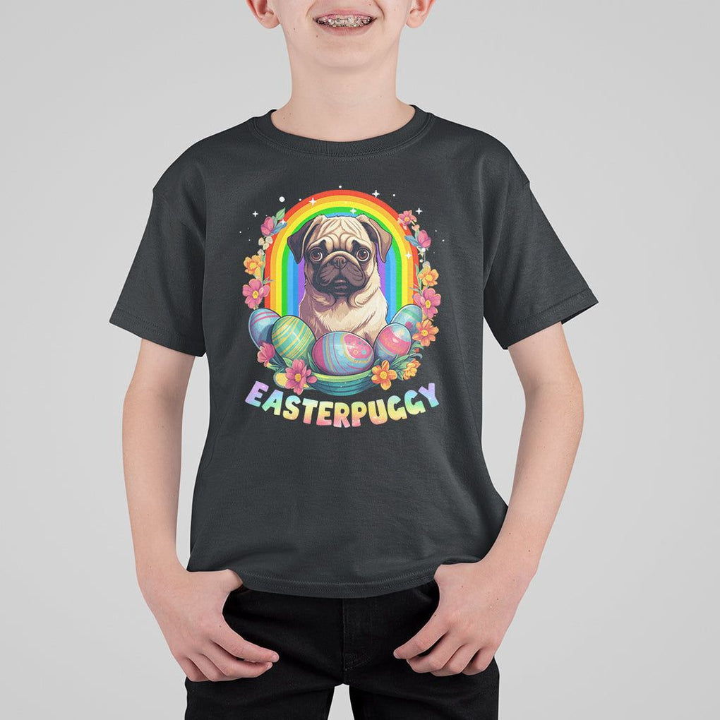 Easter Day T Shirt For Kid Easterpuggy Funny Pug Dog Lover Egg Basket TS09 Black Printyourwear