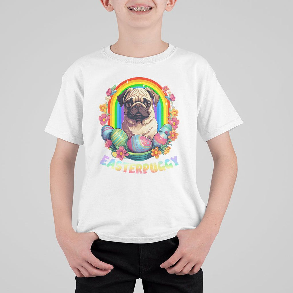 Easter Day T Shirt For Kid Easterpuggy Funny Pug Dog Lover Egg Basket TS09 White Printyourwear
