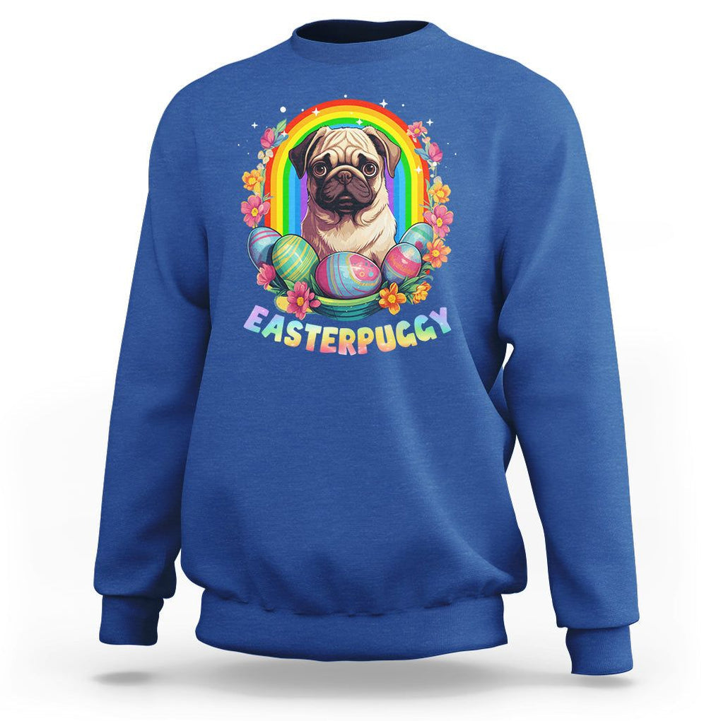 Easter Day Sweatshirt Easterpuggy Funny Pug Dog Lover Egg Basket TS09 Royal Blue Printyourwear