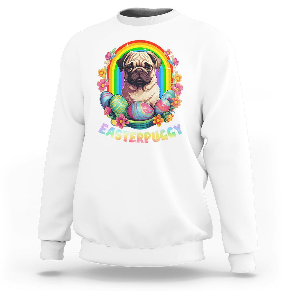Easter Day Sweatshirt Easterpuggy Funny Pug Dog Lover Egg Basket TS09 White Printyourwear