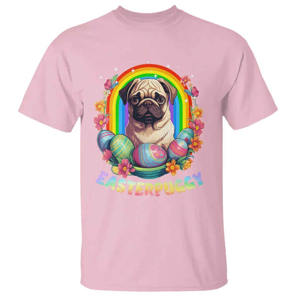 Easter Day T Shirt Easterpuggy Funny Pug Dog Lover Egg Basket TS09 Light Pink Printyourwear