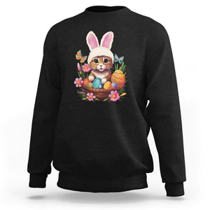 Easter Day Sweatshirt Cute Bunny Cat Lover Eggs Basket TS09 Black Printyourwear