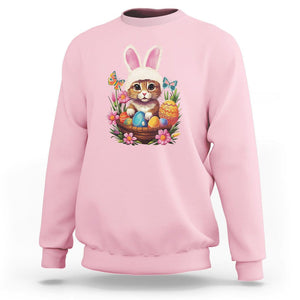 Easter Day Sweatshirt Cute Bunny Cat Lover Eggs Basket TS09 Light Pink Printyourwear