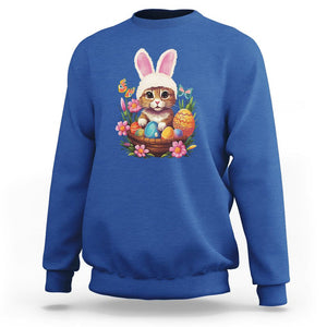 Easter Day Sweatshirt Cute Bunny Cat Lover Eggs Basket TS09 Royal Blue Printyourwear