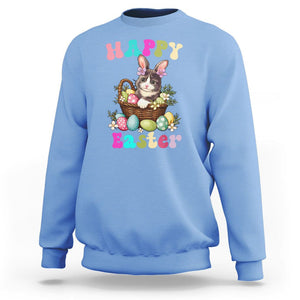 Easter Day Sweatshirt Cute Cat Bunny Costume Egg Basket TS09 Carolina Blue Printyourwear
