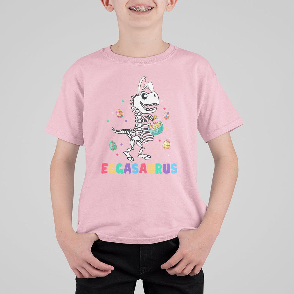 Easter Day T Shirt For Kid Eggasaurus Stegosaurus Dinosaur Egg Bunny TS09 Light Pink Printyourwear