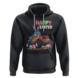 Happy Easter Day Hoodie Bunny Dinosaur Riding Monster Truck Hunting Egg TS09 Black Printyourwear