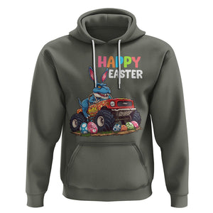 Happy Easter Day Hoodie Bunny Dinosaur Riding Monster Truck Hunting Egg TS09 Military Green Printyourwear