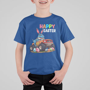 Happy Easter Day T Shirt For Kid Bunny Dinosaur Riding Monster Truck Hunting Egg TS09 Royal Blue Printyourwear