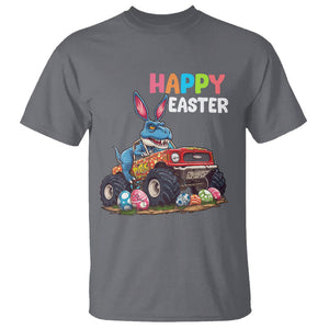 Happy Easter Day T Shirt Bunny Dinosaur Riding Monster Truck Hunting Egg TS09 Charcoal Printyourwear