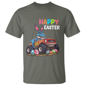 Happy Easter Day T Shirt Bunny Dinosaur Riding Monster Truck Hunting Egg TS09 Military Green Printyourwear