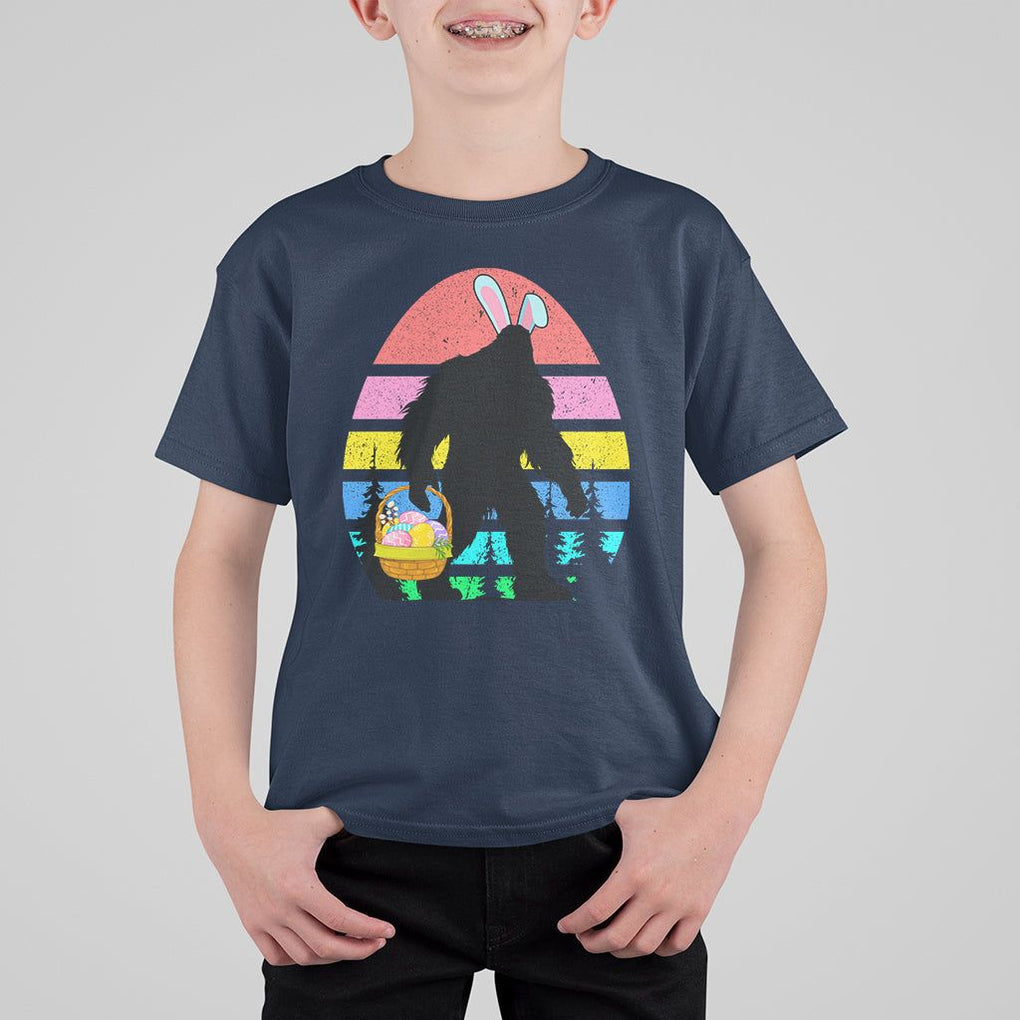 Easter Day Funny Bigfoot Bunny Egg Basket T Shirt For Kid TS09 Navy Printyourwear