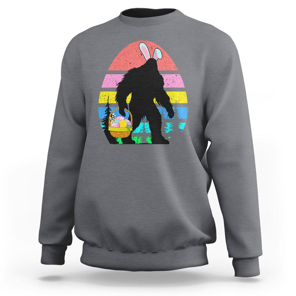 Easter Day Funny Bigfoot Bunny Egg Basket Sweatshirt TS09 Charcoal Printyourwear
