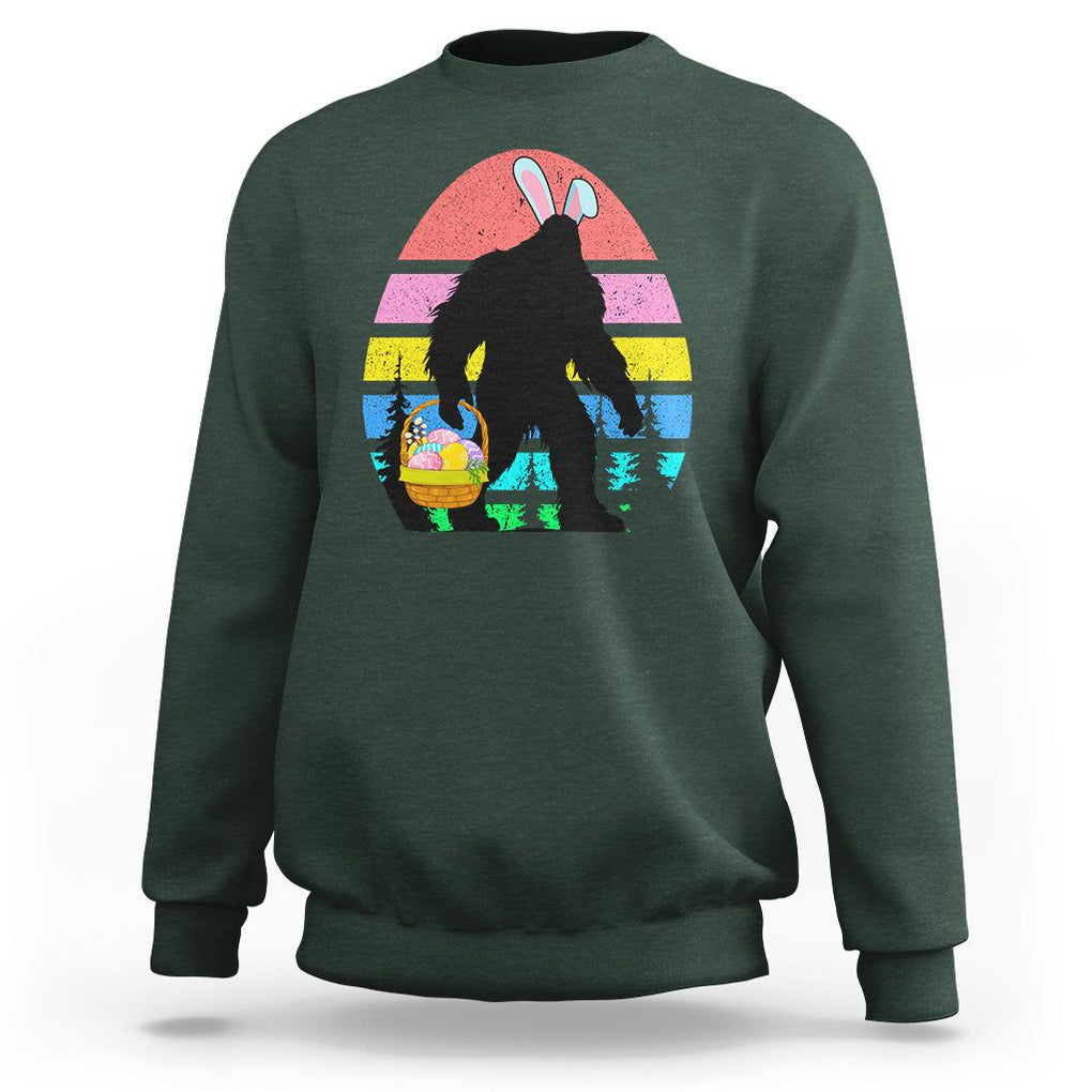 Easter Day Funny Bigfoot Bunny Egg Basket Sweatshirt TS09 Dark Forest Green Printyourwear