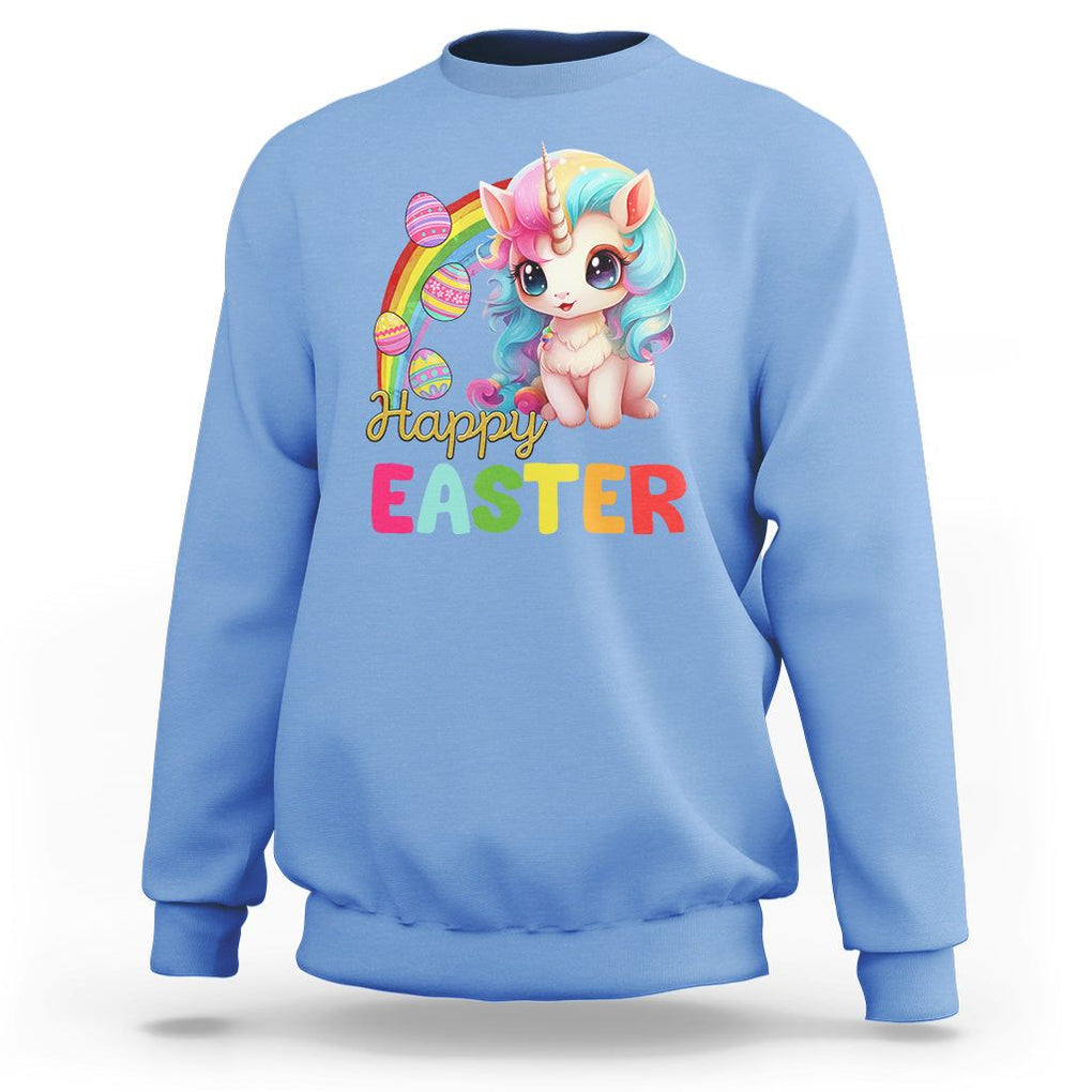Easter Day Cute Unicorn Bunny Egg Basket Sweatshirt TS09 Carolina Blue Printyourwear