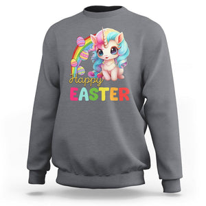 Easter Day Cute Unicorn Bunny Egg Basket Sweatshirt TS09 Charcoal Printyourwear