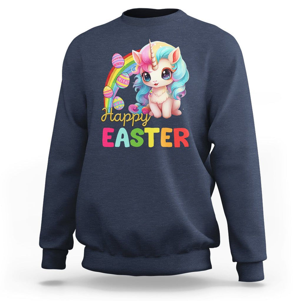 Easter Day Cute Unicorn Bunny Egg Basket Sweatshirt TS09 Navy Printyourwear