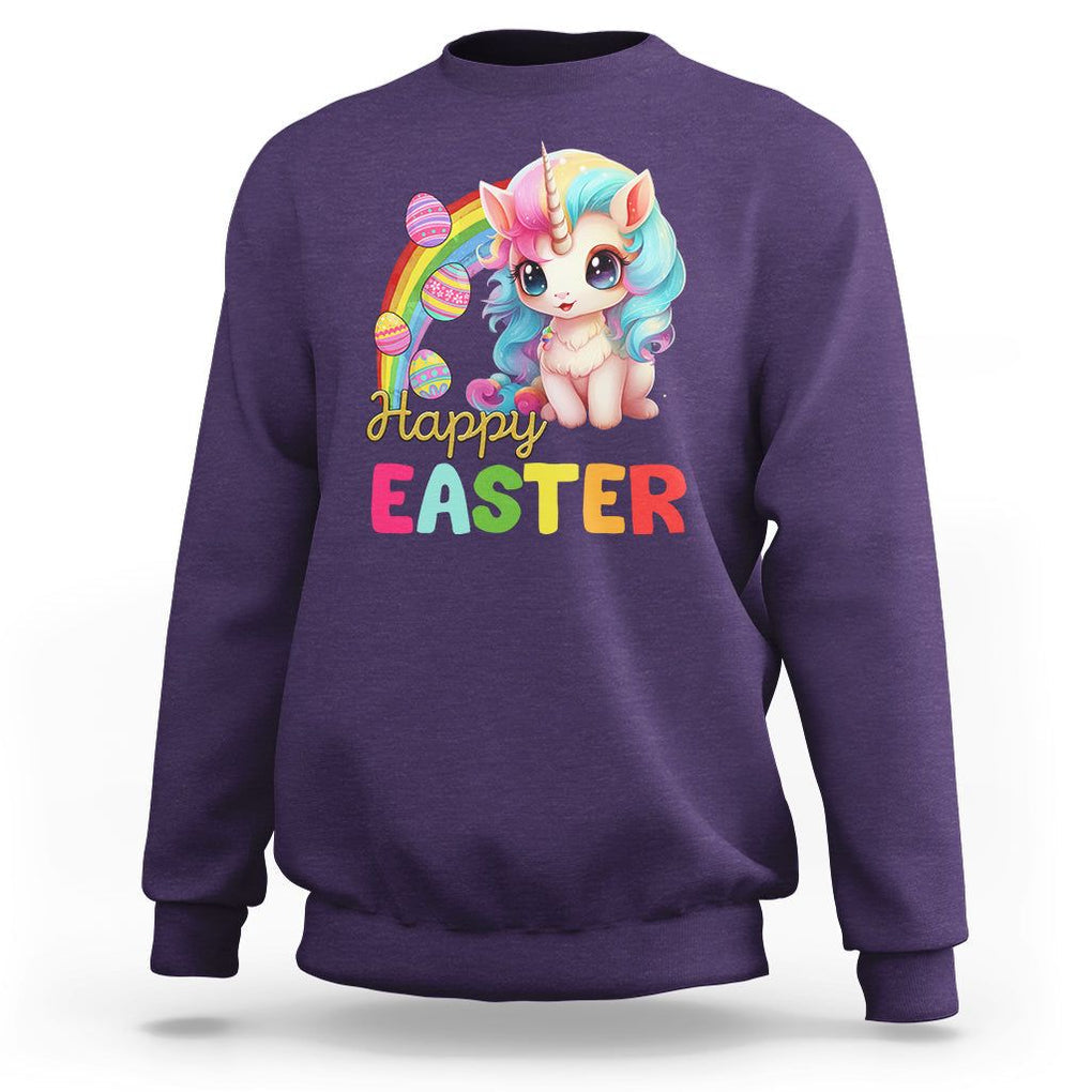 Easter Day Cute Unicorn Bunny Egg Basket Sweatshirt TS09 Purple Printyourwear