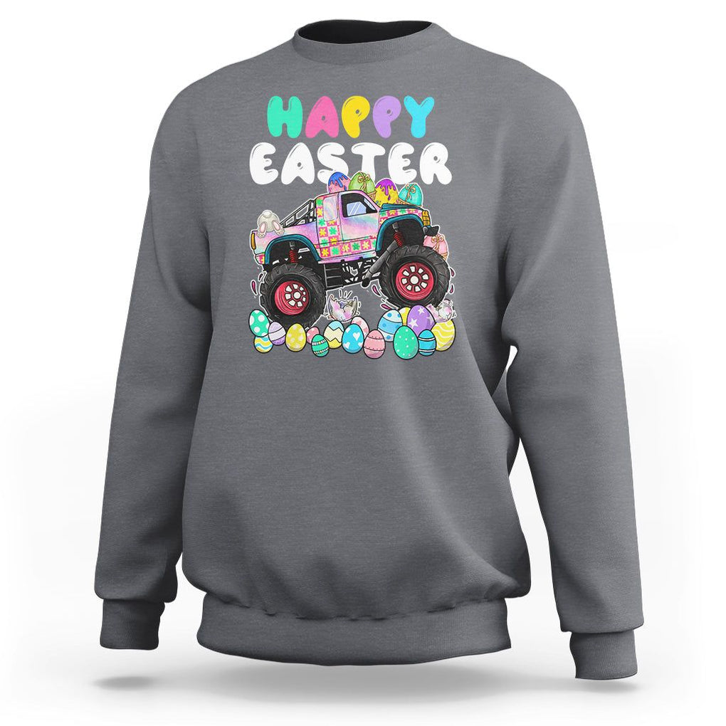 Easter Day Monster Truck Hunting Egg Boys Toddler Sweatshirt TS09 Charcoal Printyourwear