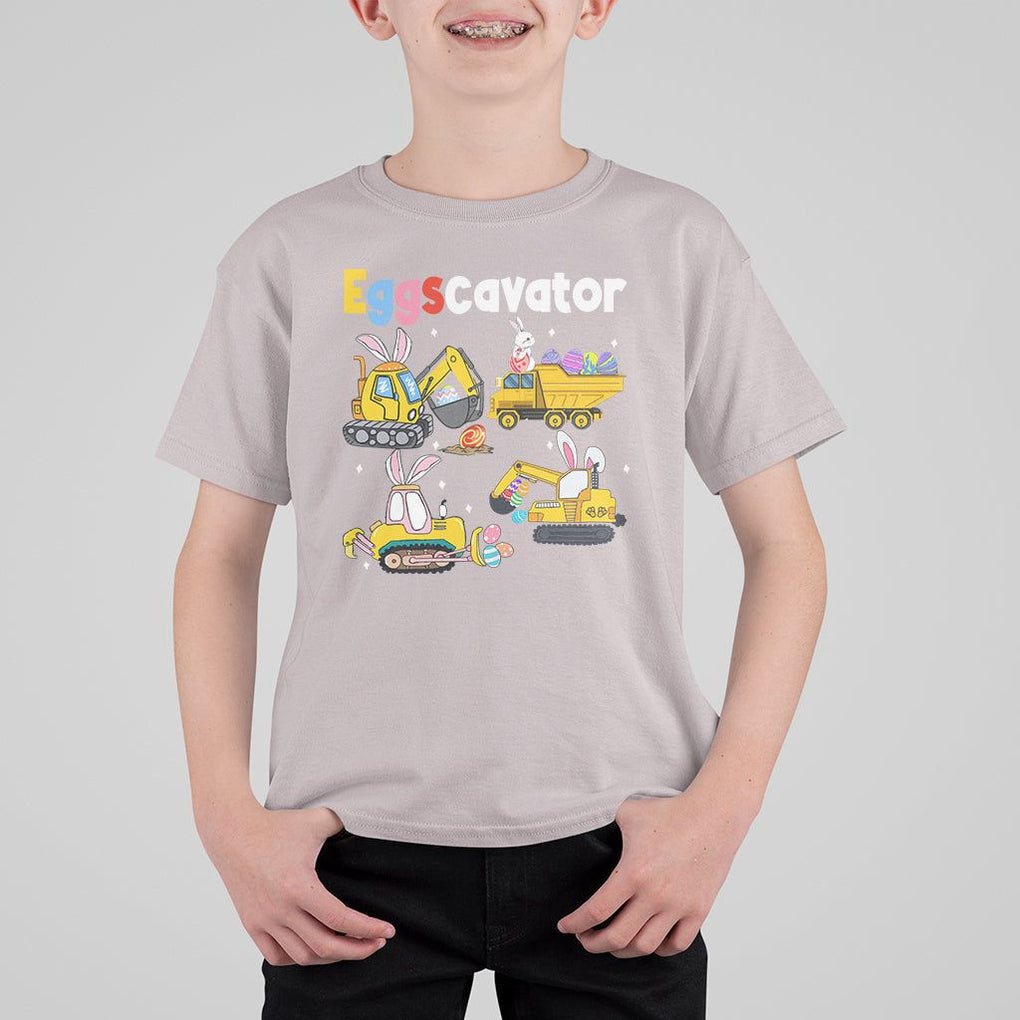 Easter Day T Shirt For Kid Eggscavator Egg Hunt Construction Trucks Toddler Boys TS09 Ice Gray Printyourwear