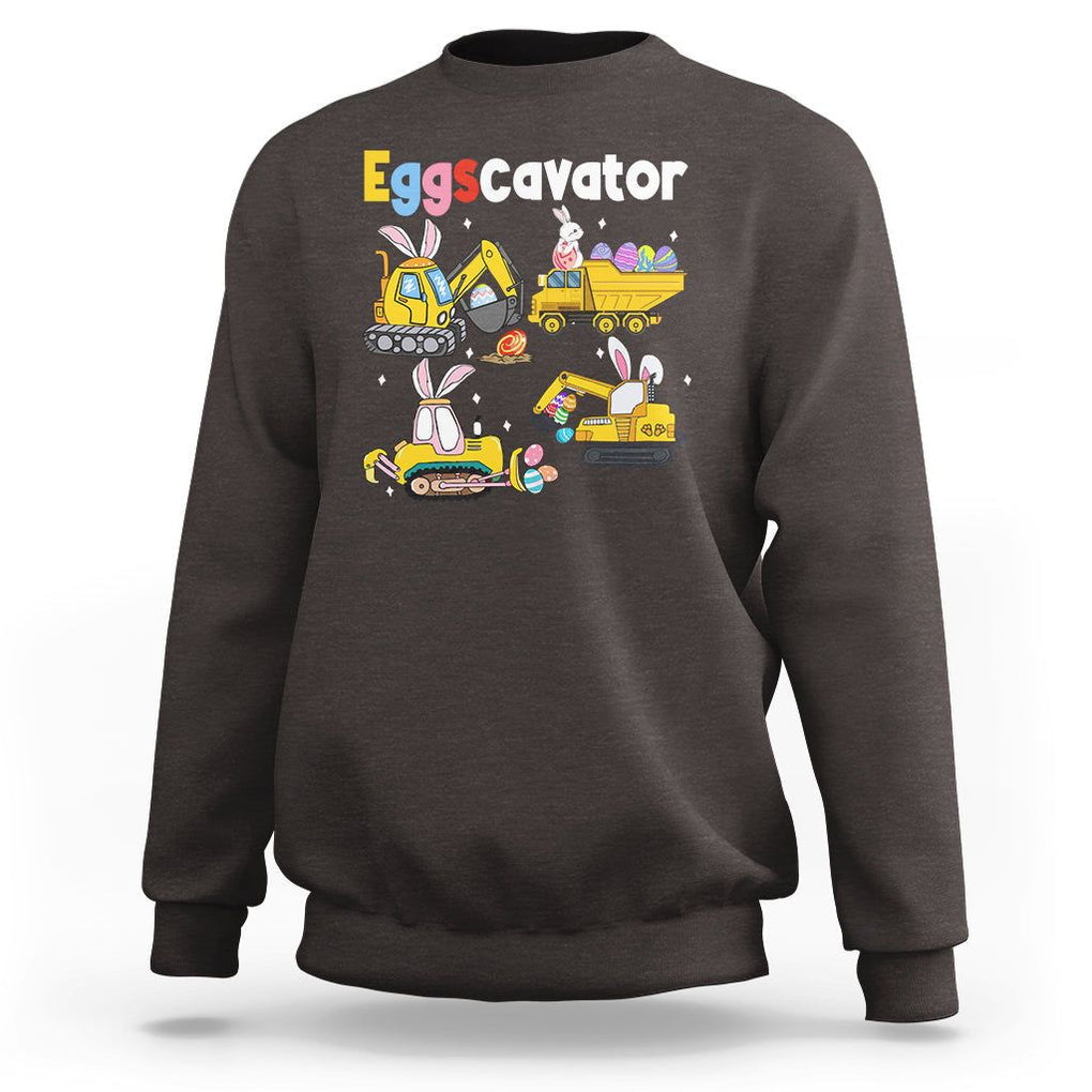 Easter Day Sweatshirt Eggscavator Egg Hunt Construction Trucks Toddler Boys TS09 Dark Chocolate Printyourwear