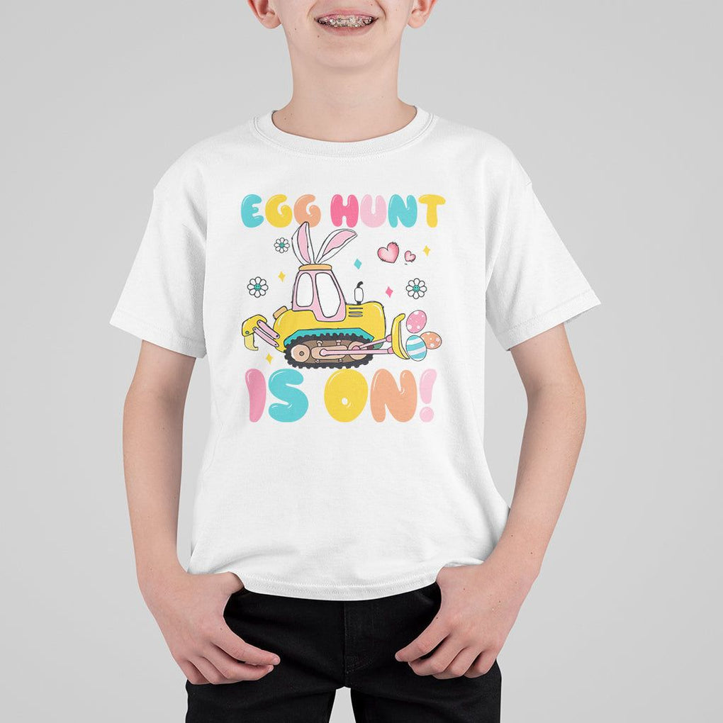 Easter Day T Shirt For Kid Egg Hunt Is On Funny Truck Bunny TS09 White Printyourwear