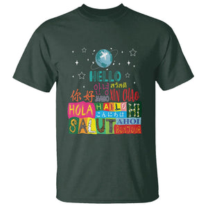 Travel Lover T Shirt Hello Word in Different Languages Greetings TS09 Dark Forest Green Printyourwear