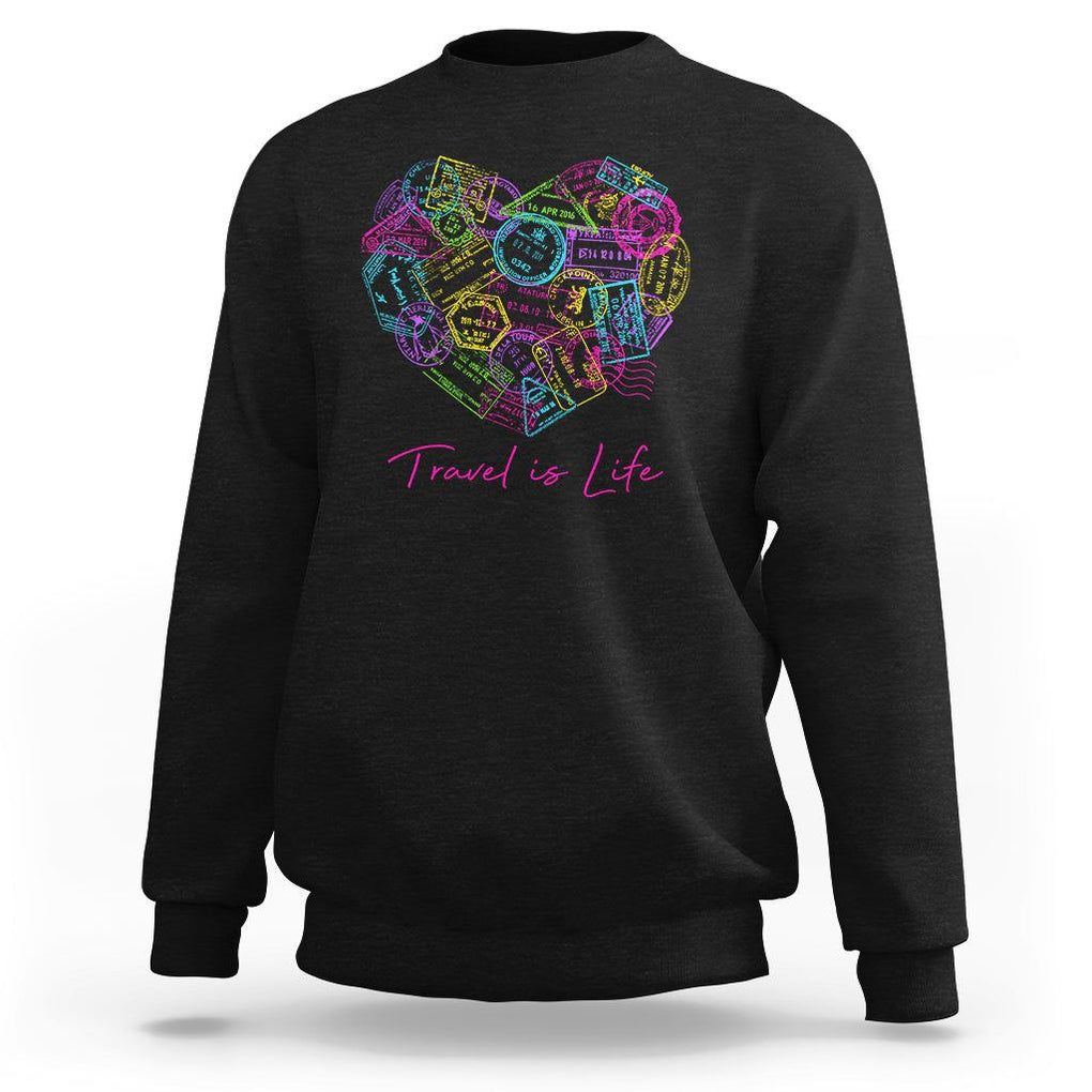 Travel Lover Sweatshirt Vintage Stamp Flight Travel Vacation Cruise Trip TS09 Black Printyourwear