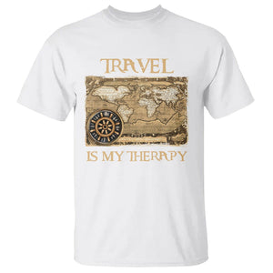 Travel Is My Therapy T Shirt Vintage World Map Traveling TS09 White Printyourwear