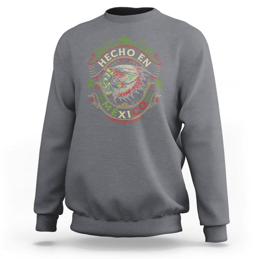 Hecho En Mexico Sweatshirt Aztec Skull Made In Mexico Mexican TS09 Charcoal Printyourwear
