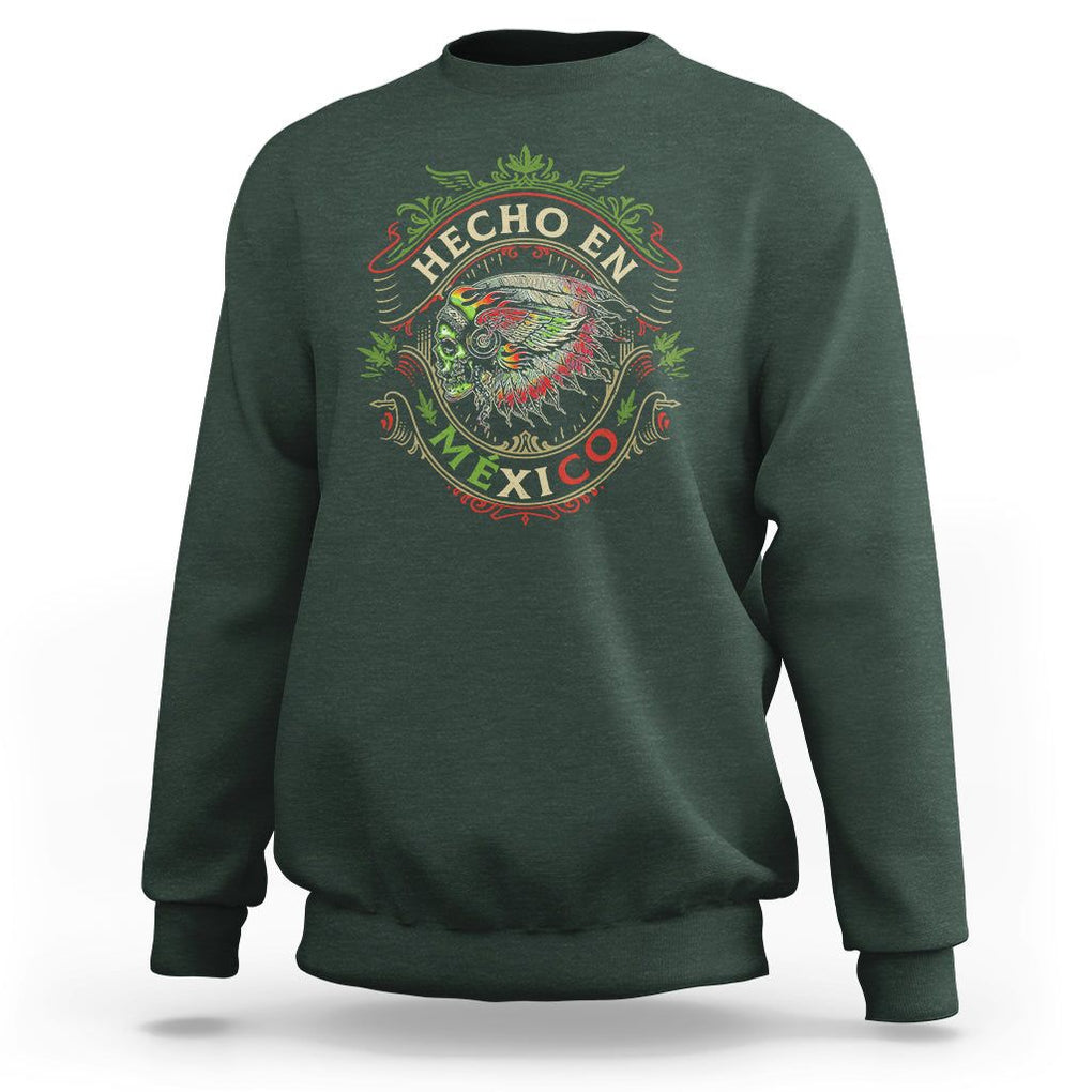 Hecho En Mexico Sweatshirt Aztec Skull Made In Mexico Mexican TS09 Dark Forest Green Printyourwear