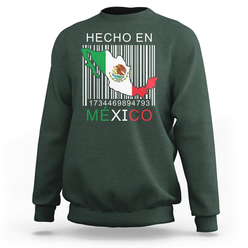 Mexican Pride Sweatshirt Hecho En Mexico Flag Barcode TS09 Dark Forest Green Printyourwear