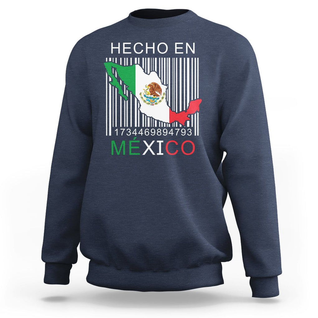 Mexican Pride Sweatshirt Hecho En Mexico Flag Barcode TS09 Navy Printyourwear