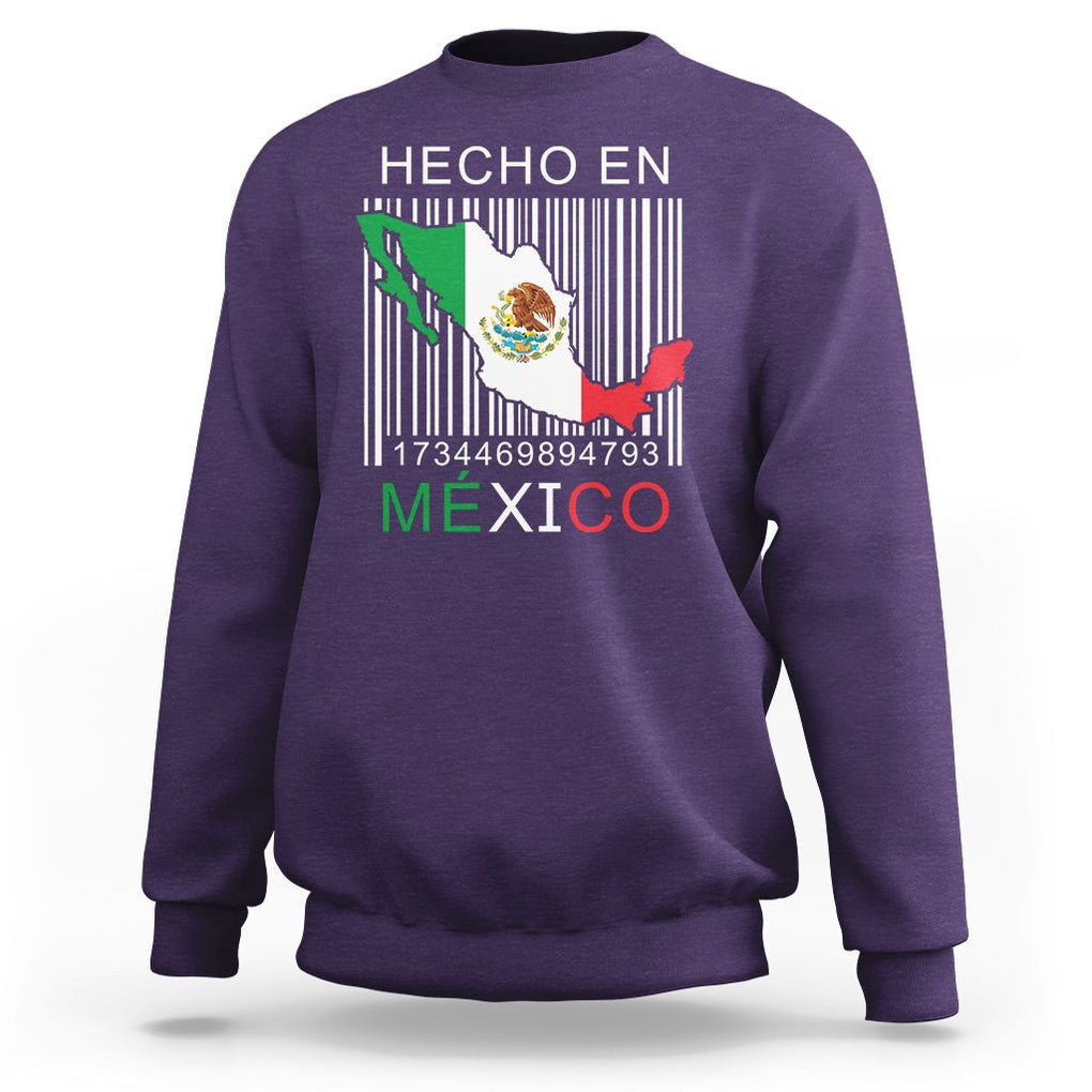 Mexican Pride Sweatshirt Hecho En Mexico Flag Barcode TS09 Purple Printyourwear